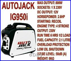 Autojack Portable Suitcase Inverter Quiet Petrol Generator 4 Stroke 800W 240V