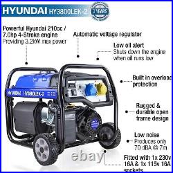 Hyundai Electric Start Site Petrol Generator 3.2kW / 4.00kVa HY3800LEK-2