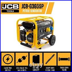 JCB 3.6kW Petrol Site Generator 7.5hp 224cc Recoil STart JCB-G3600P