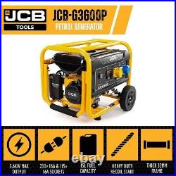 JCB G3600P 7.5hp 224CC Single Phase Petrol Generator 115V / 230V 3.6kW / 4.5kVA