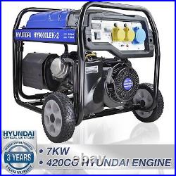 Petrol Generator 7kW / 8.75kVA Recoil & Electric Start Open Frame Site Hyundai