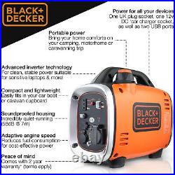 Petrol Inverter Generator Portable Silent Suitcase 900w 1.1kVa Black & Decker