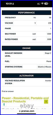 Pramac P3500i 3.3KVA 230v 13A Petrol Generator