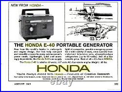 Rare Vintage Gasoline Honda E40 II Portable Lunchbox Generator Made in Japan