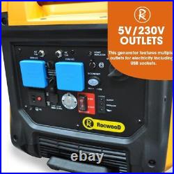 RocwooD 4000W Inverter Generator Portable Petrol Quiet Lightweight 230V UK Plug